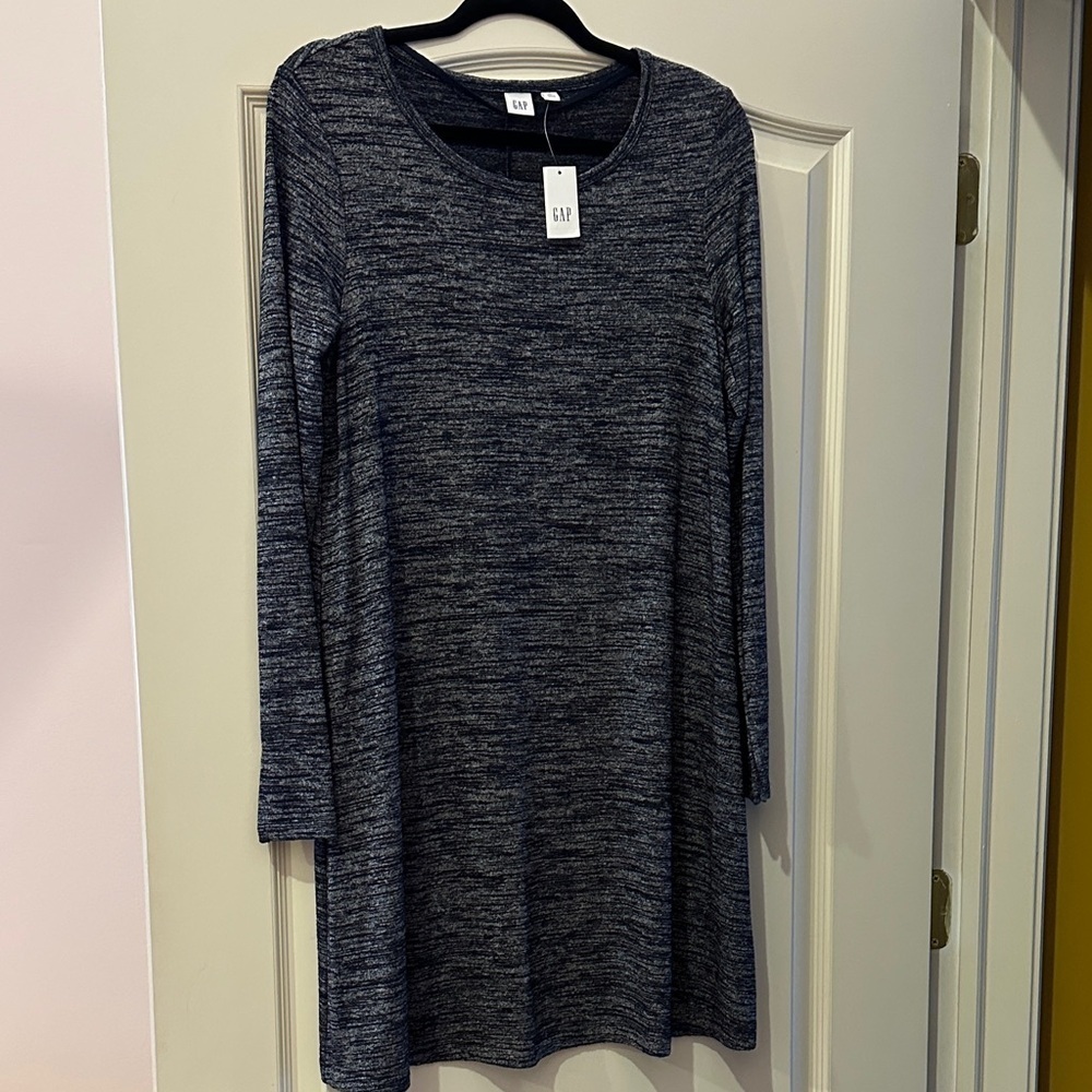 GAP Women's Heathered Navy Long Sleeve Dress